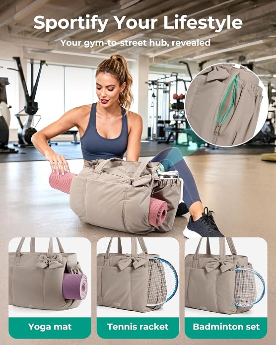 BAGSMART Crush Bow Tote Bag for Women, Puffer Travel Work Yoga Laptop Bag | Large Bow Tote Fits 40oz Tumbler, 15.6" Laptop, Yoga Mat Sleeve, Waterproof Pocket, Travel Work Swim Gym Mom Shoulder Handbag - Image 4