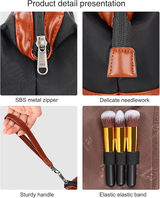Relavel Travel Makeup Bag, Cosmetic Bag with Multiple Function | Zipper Pouch for Purse Large Capacity Toiletry Bag Portable Waterproof Travel Accessories Skincare Make Up Bag, Brown - Image 3