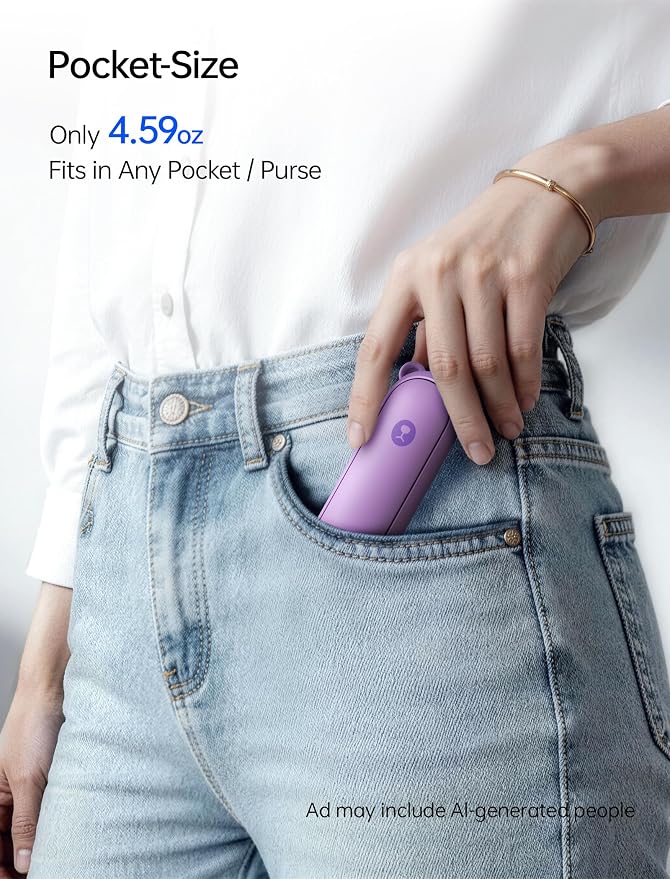 JISULIFE Portable Handheld Fan, 3 In 1-Fan, Power Bank, Flashlight, Purple | Mini Cooling Essential for Outdoor, Small, On-the-Go Pocket Hand Design, 24 Hours, Auto Shut-Off Safety Soft Blade - Image 5