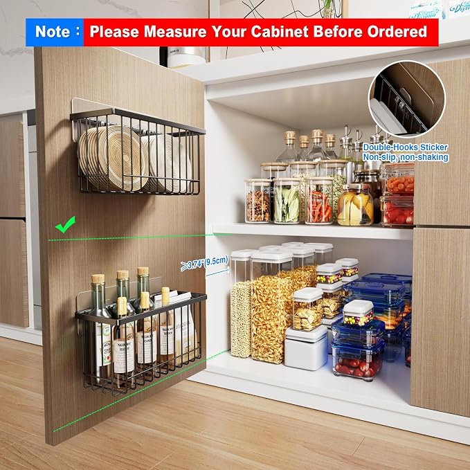 Mustorn 4 Pack Adhesive Cabinet Door Organizer, Lid Organizers Inside Cabinet Food Container/Tumbler Lid Organizer and Storage Cup Lids Holder for Kitchen & Bathroom Wall Mounted(Black) - Image 2