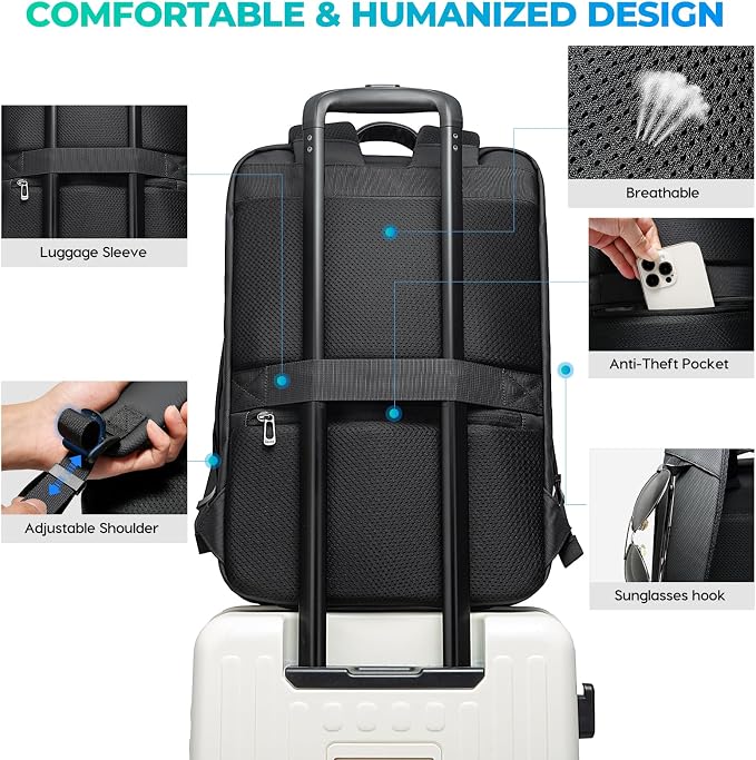 BANGE Men's Laptop Backpack for 17.3Inch Notebook,Waterproof Fashion Travel Backpacks,High Tech Backpack with Water Bottle, Work Business Backpacks for Men and Women - Image 5