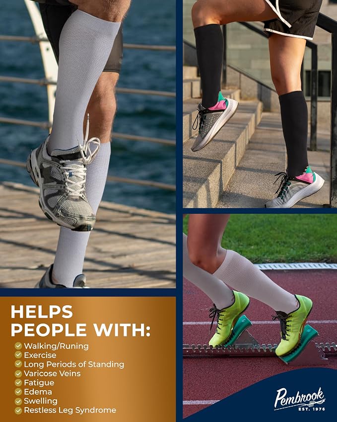 Pembrook 3 Pairs Copper Mens Compression Socks 20-30 mmHg, Running, Hiking, Athletic Cycling, Travel | Circulation Support - Image 4