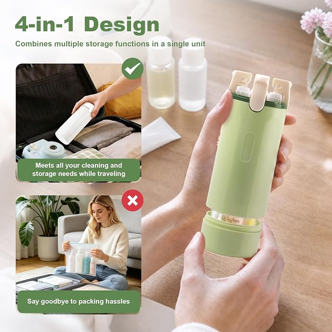 4-in-1 Travel Dispenser, 4 Pack 30ML Travel Bottles with Stickers for Toiletries –TSA Approved Leak Proof Refillable Containers for Shampoo, Conditioner, Creams, Lotions (White Set x1 +Green Set x1) - Image 3