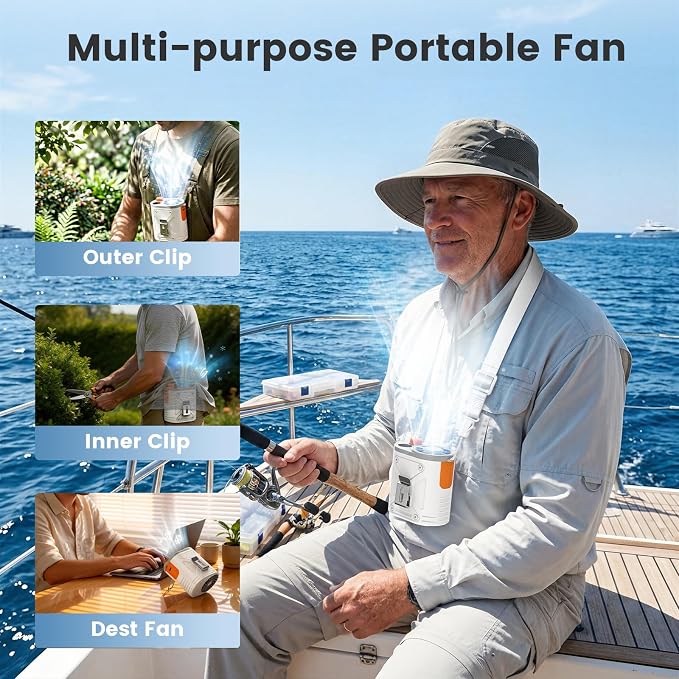 XAP Rechargeable Portable Fan, Infinitely Speed 12000RPM Strong Airflow, Personal Waist Fan Hands-Free Hanging Neck Fan, Wearable Belt Fan for Outdoor, Camping, Hiking, Jobsite - Image 4