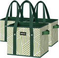 Reusable Grocery Bags 3 Pack - Heavy Duty Reusable Shopping Bags with Hard Bottom & Long Handles, Foldable Utility Tote Bag with Box Shape to Stand Up, 13x10.23x11in, Twill Green by DSDCDJ