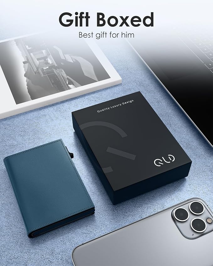 QLD RFID Wallet for Men - Smart Pop up Card Holder - Trifold, Slim, Minimalist Wallet for Front Pocket, 9-11 Cards Capacity | ID Window | Cash Slot | Magnetic Closure - Image 8
