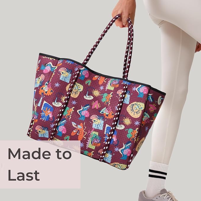 POPUPS Large Neoprene Tote Bag for Women - Everyday Designer Handbag for Travel Work and Beach with Pockets and Zipper Pouch - Image 9