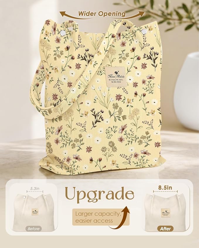 Miss Adola Designer Corduroy Tote Bag for Women | 3 Magnetic Buckles, Aesthetic Pattern, Reusable, Soft, Roomy Carry for Work, Travel, Grocery Runs - Image 4