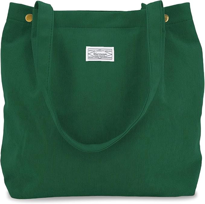 UERRUAM Corduroy Tote Bag for Women with Inner Pockets, Cute Go-to Bag | Slouchy Shoulder Bag for Everyday, Work, Books, Beach & Grocery Shopping, Lightweight Washable Foldable, Cloth Purse by UERRUAM