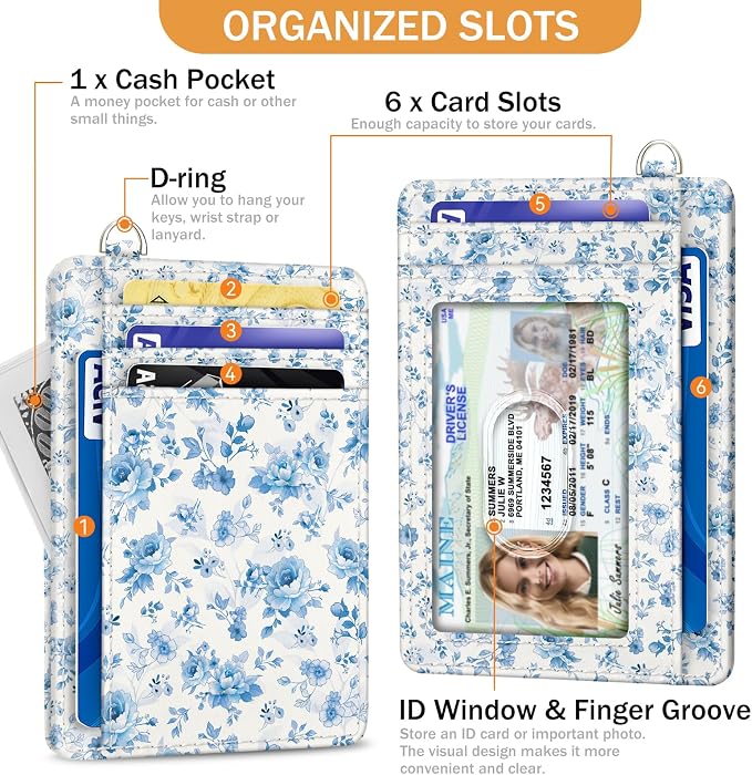 Yonlevres Credit Card Holder Slim Wallet Women Floral RFID Blocking Small | Front Pocket, Handy, RFID Blocking, Woman Girls Ladies Gifts, D-ring for Keychain,Thin Mini Card Case, ID Window, PU Leather - Image 4