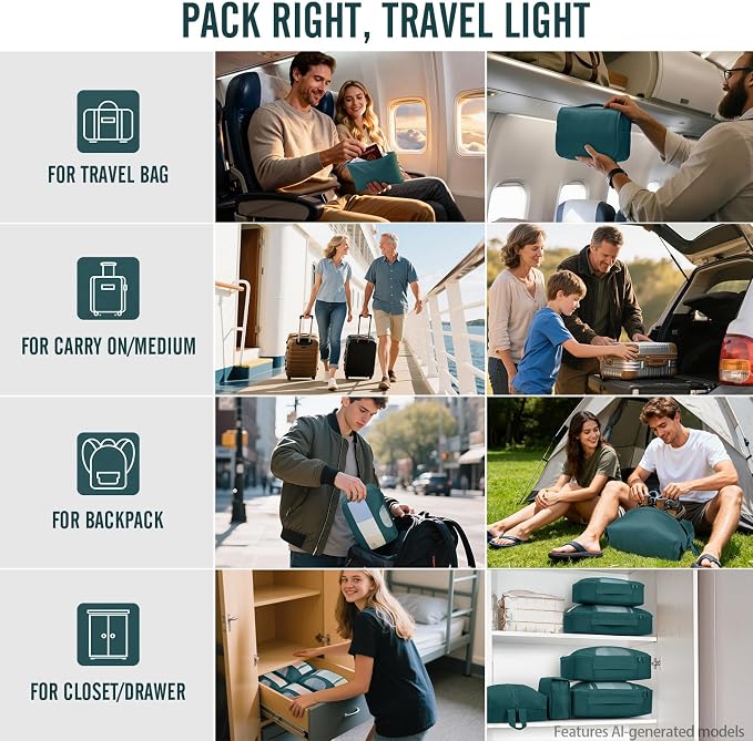 Veken 10 Set Packing Cubes for Travel Essentials, Suitcase Organizer Bags in 4 Sizes, Carry-On Luggage Accessories with Laundry Bag, Airplane Must Have with 99-Count Mesh Holes - Image 8