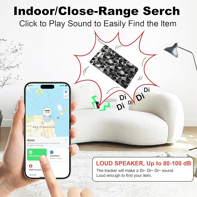 Wallet Tracker Card for Apple Find My (iOS Only), Ultra-Thin Bluetooth Tracker Smart Card Wallet Finder, IP68 Waterproof Slim Item Locator for Wallets, Keys, Passport & Luggage Tags (Diamond Black) - Image 3