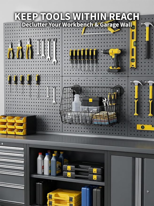Delobon Magnetic Baskets,Pegboard Tool Organizer,Heavy Duty Magnetic Metal Basket for Garage, Laundry, Kitchen, Workshop, Cabinet - Image 4