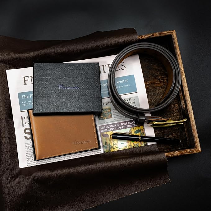 Travelambo Genuine Leather Wallet for Men with Gift Box - Handmade Bifold Stylish - Mens Wallets Rfid Blocking with 2 ID Windows - Image 8