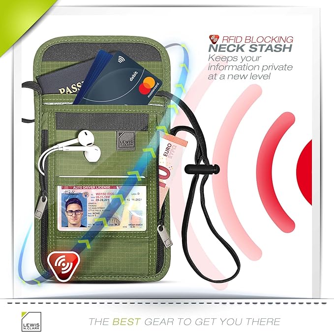 Lewis N. Clark Men's RFID Blocking Stash Wallet, Travel Neck Pouch Passport Holder for Women & Men, Olive, One Size - Image 3