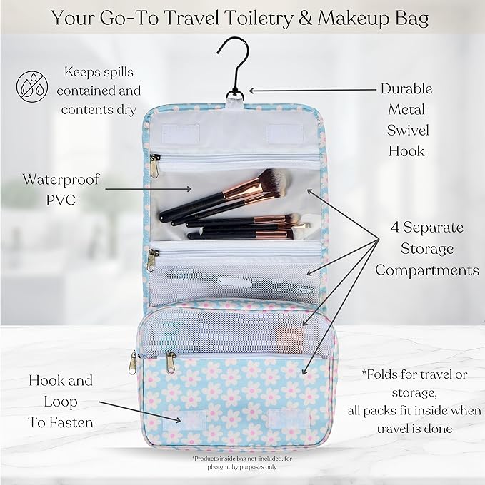 Packing Cubes Set – Cute Packing Cubes for Travel, Luggage Organizer Bags for Suitcase, For Kids & Family, Floral, Neutral & Aesthetic Travel Organizer Set-Blue Flower - Image 4