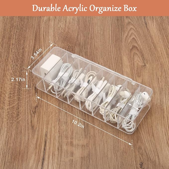 Cable Organizer Storage Box Plastic Cable Cord Management Box Power Cord Organizer Case with 10Pcs Rubber Ties for Office, Home, Desk Accessories Storage Stationery Supplies - Image 3