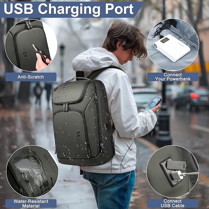 hk Business Smart Backpack for Men Anti-Theft for 17.3 Inch Laptop | with USB Charging Port Water-Resistant Large Durable Compact 30L for Travel College Work - Image 6