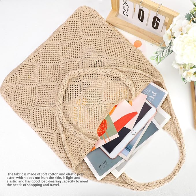 hatisan Crochet Bag for Women, Handmade Knit Beach Tote Bag Summer - Image 3