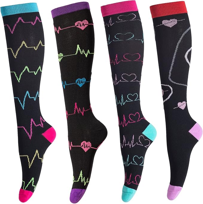 4 Pairs Compression Socks for Women & Men, Support Compression Sock 20-30 mmHg for Nurses, Pregnancy, Flying, Running,Travel by MoreYoungerMoreHealthier