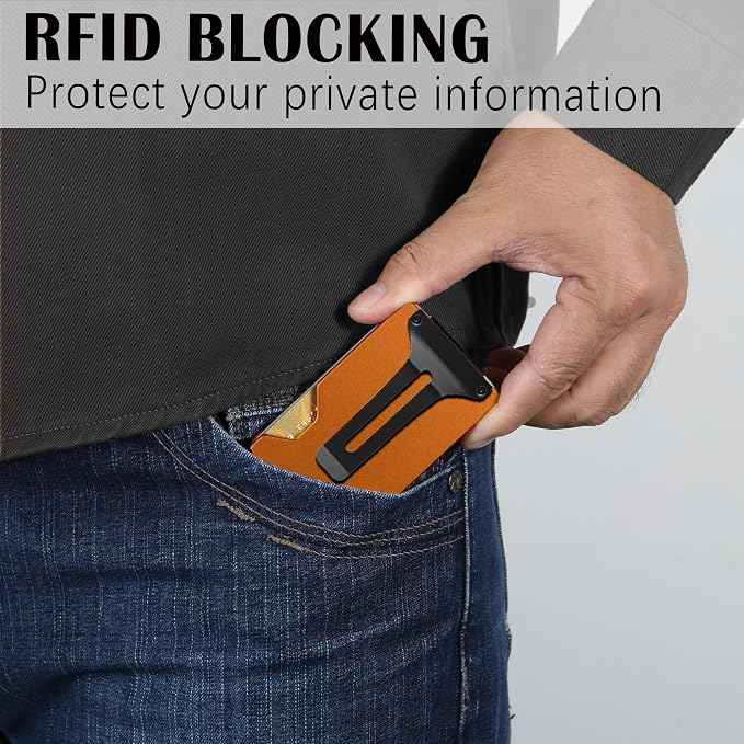 Slim Wallet for Men,RFID Blocking Minimalist Metal Wallet, Money Clip/Cash Holder, Front Pocket Aluminum Credit Card Holder, Ideal Gift for Men,Matte Orange - Image 7