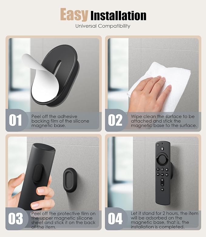 Magnetic Remote Control Holder Wall Mount for TV/Fan, 5Pack-Black | No Drill Self-Adhesive TV Remote Holder for Bed, Silicone Remote Caddy, Bedside Organizer, RV Accessories - Image 5