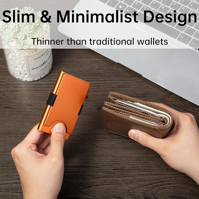 Slim Card Holder Wallet for Men, Minimalist RFID Blocking Pop Up Wallet, Smart Metal Business Card Case Holds 12 Cards, Money Clip, Front Pocket Wallet, Gifts for Men - Image 3