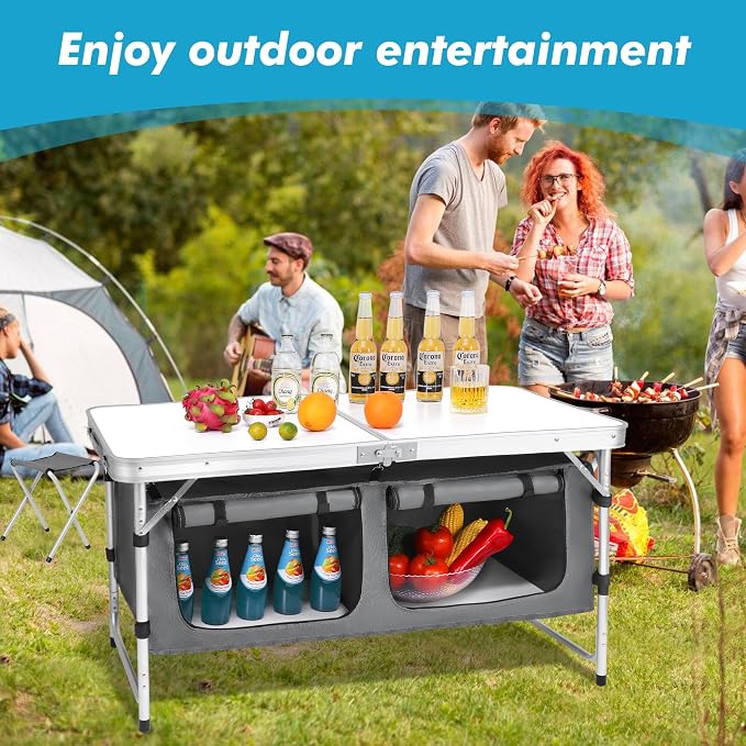Camp Field Camping Folding Aluminum Table with Adjustable Legs for Outdoor Travel Beach, Backyards, BBQ, Party and Picnic Foldable Table - Image 5