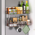 Magnetic Spice Rack for Refrigerator, 2 Pack 100% Metal Strong Magnet Shelf, Space Saving Spice Organizer W/ Hooks, Movable Magnetic Fridge Shelf, Kitchen Home Laundry Room Storage Organization, Brown by DTUQYX