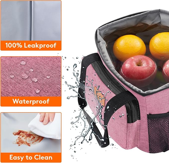 Lifewit Medium Lunch Bag, Insulated Lunch Box, Soft Cooler Cooling Tote for Adult Men Women, Pink 12-Can (9L) - Image 5
