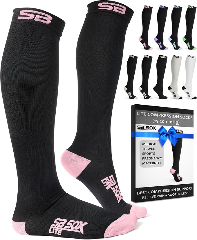 SB SOX Compression Socks for Men & Women (15-20mmHg) | Best Compression Socks for Flying, Medical, Sports, Wide Calf Fit, Pregnancy, and Daily Wear by SBSOX