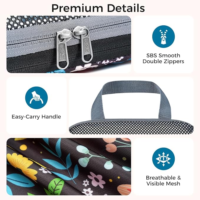 BAGAIL 4 Set/6 Set/8 Set Compression Packing Cubes Travel Accessories Expandable Packing Organizers (Half Mesh, 6-Black Floral) - Image 4
