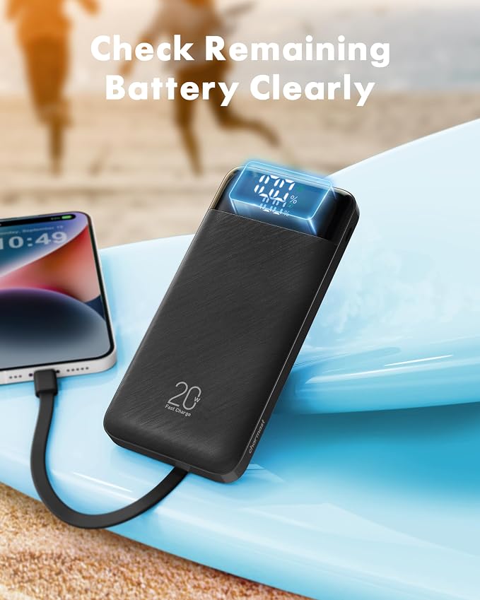 charmast Portable Charger Built-in Cables, 20000mAh Power Bank 6-Output | Travel Fast Charging Battery Pack for iPhone 17/16/15 Samsung Android, Flight-Approved, Multi-Device, USB-C & USB-A, LED % - Image 8