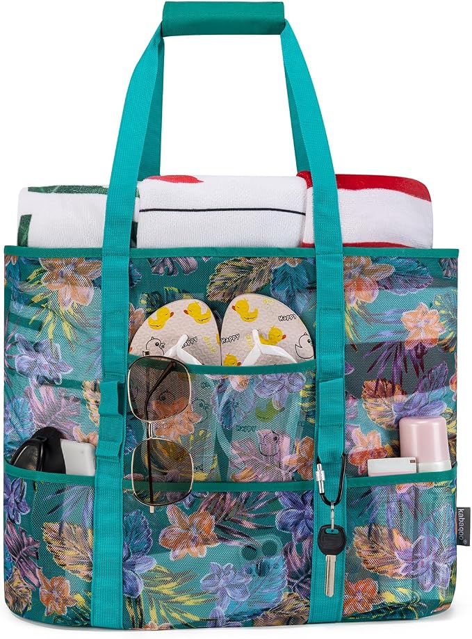 KABAQOO Mesh Beach Bag, Extra Large Beach Bags with 9 Pockets & Zipper Waterproof Lightweight Beach Tote for Beach/Pool Trip by KABAQOO