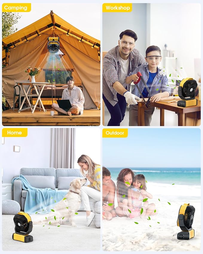 Portable Rechargeable Camping Fan 20000mAh Cordless Battery Powered Fans | Yellow - Image 7