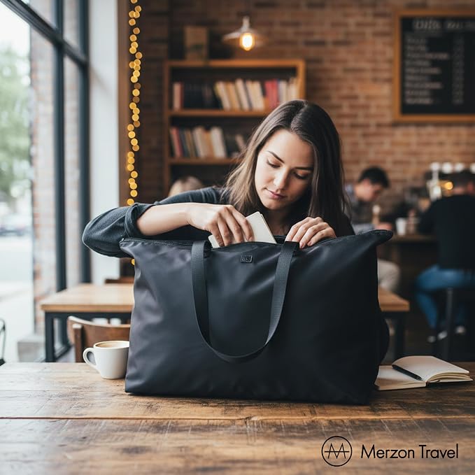Bobbi Tote | 48L | TOTE-257 Black | Foldable/Packable Carry-On Personal Item, Trolley Sleeve, Sturdy Water-Resistant Nylon, Fits Under Airline Seat, TSA Friendly - Image 8