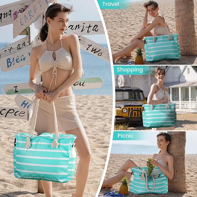 Clothirily Beach Bag for Women, Large Beach Tote Bag Waterproof with Zipper | Large Capacity Swim Pool Bag, Inner Pockets, Sandproof Foldable Beach Tote for Travel Essentials - Image 7
