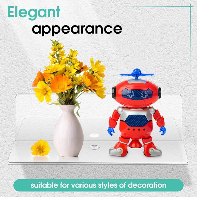 Maitys 8 Pcs Clear Acrylic Floating Shelves Back to School Supplies 9 Inches Adhesive Wall Mounted Shelves No Drill Hanging Acrylic Wall Display for Living Room Bathroom Bedroom Kitchen Office - Image 6
