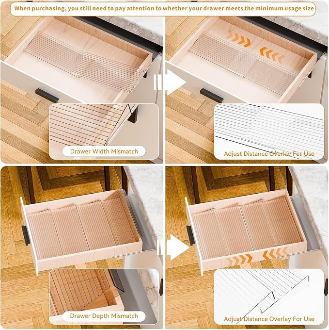 4 Pack Adjustable In Drawer Spice Organizer - Expandable From 11'' to 22'' - Acrylic Drawer Seasoning Organizer,Clear Spice Organization Tray for Cabinet Drawers Condiment,Nail Polish and Jar - Image 4