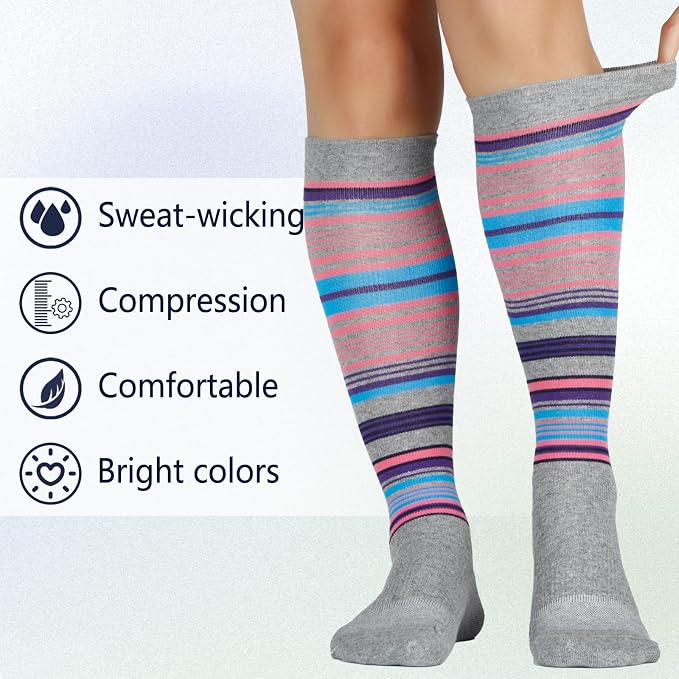 +MD Cotton Compression Socks for Women & Men 4/6 Pairs 15-20mmHg Knee High for Sports, Travel, Nursing Long Sitting Standing - Image 4