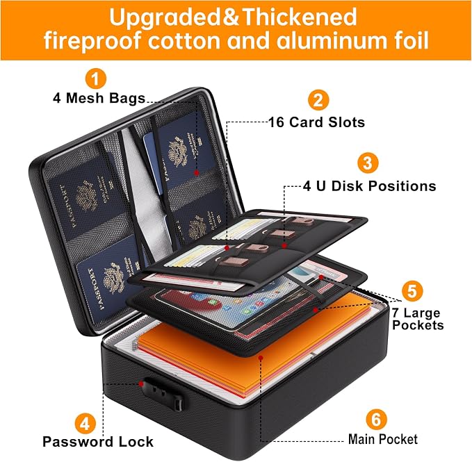 DocSafe 5200°F Fireproof Document Organizer Box with Lock, Heat Insulated | Upgraded Fire＆Water-Resistant Box 8 Layers File Organizer,Portable Home Travel Safe Storage for Important Documents and More - Image 9