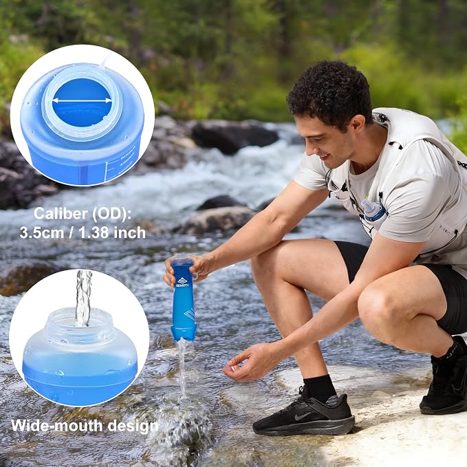 500ml Soft Flask, 2 Pack TPU Collapsible Water Bottle for Running | 17oz Compressible Soft Flask for Hydration Pack & Running Vest, Foldable Water Bottle for Running Hiking Cycling - Image 3