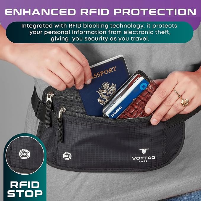 Travel Money Belt & Passport Holder - RFID Blocking Slim Travel Wallet & Fanny Pack for Men and Women - Essential Travel Pouch for Cash, Credit Cards, and Documents - Image 3