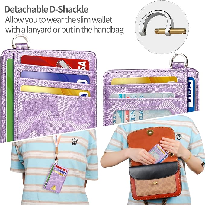 Slim Minimalist Front Pocket Wallet, RFID Blocking Credit Card Holder Wallet with Detachable D-Shackle for Men Women - Image 3