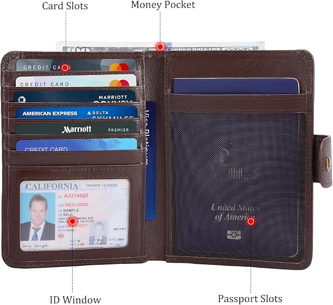 Polare Luxury RFID Blocking Leather Passport Holder Travel Wallet For Men and Women (Coffee with AirTag Slot(Snap Version)) - Image 4