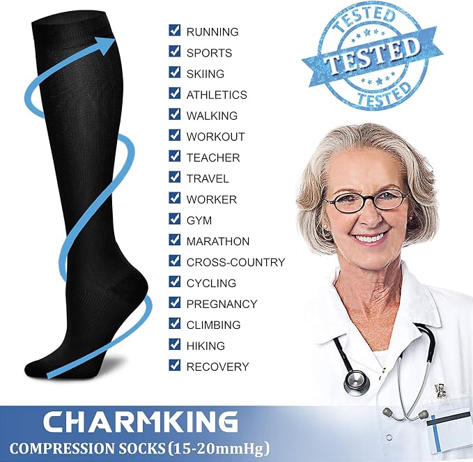 CHARMKING Compression Socks for Women & Men Circulation (8 Pairs) 15-20 mmHg Best Calf Socks Support for Athletic Cycling - Image 5