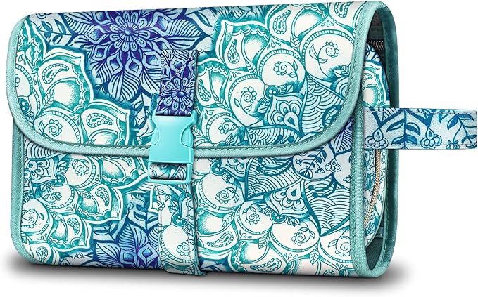 FINTIE Portable Toiletry Cosmetic Travel Bag Hanging Makeup Organizer | Large Water Resistant Storage Pouch Case, For Women Girls, Emerald Illusions by Fintie