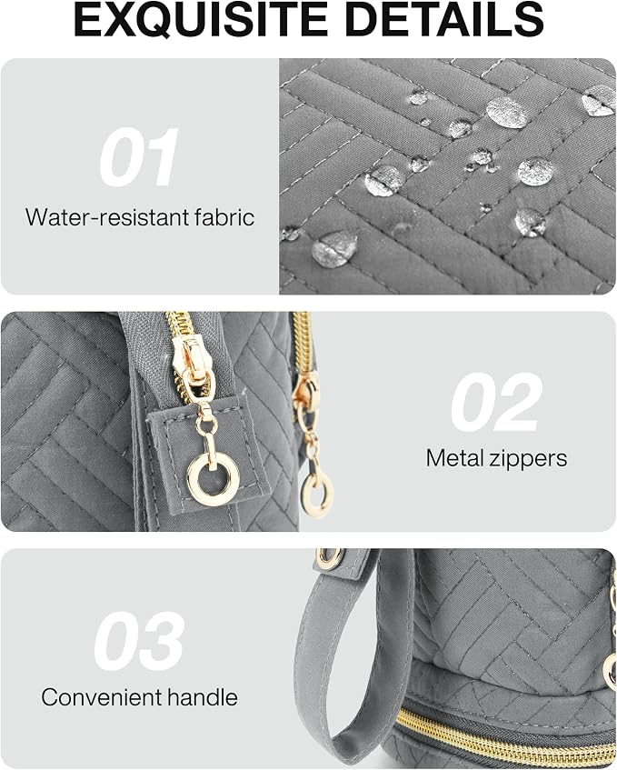 BAGSMART Travel Makeup Bag, Cosmetic Bag Make Up Organizer Case, Large Wide-open Pouch for Women Double Layers Purse for Toiletries Accessories Brushes Greey - Image 6