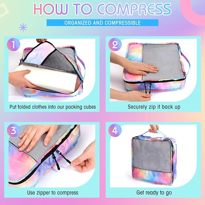 5 Pcs Packing Cubes for Suitcase Large Travel Cubes Carry on Luggage Organizer Bags for Clothes Accessories (Mixed,Watercolor) - Image 4