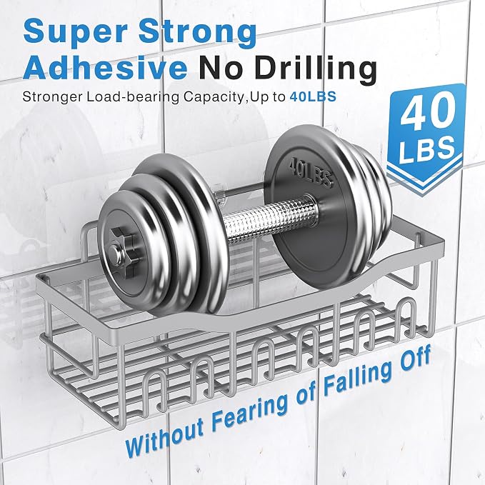 Shower Caddy 5 Pack,Adhesive Shower Organizer for Bathroom Storage&Home Decor&Kitchen,No Drilling,Large Capacity,Rustproof Stainless Steel Bathroom Organizer,Shower Shelves for Inside Shower-Larger - Image 4